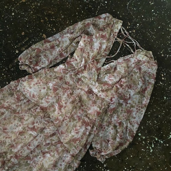 ASTR the Label Fleur Dress Peach Dusty Rose Floral Maxi Tie Back XS NWOT $168 - Picture 9 of 12